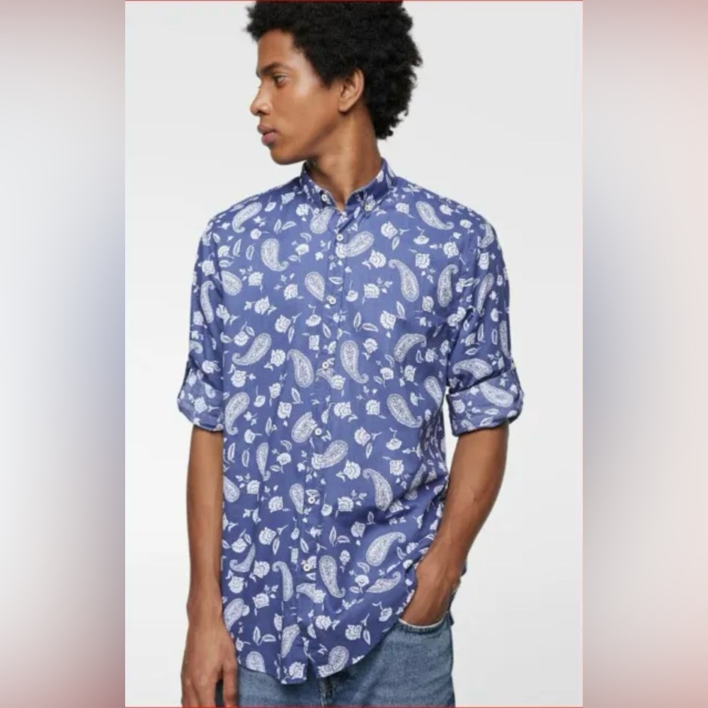 Zara Homme Chemise Longue Manche Blue Longsleeves